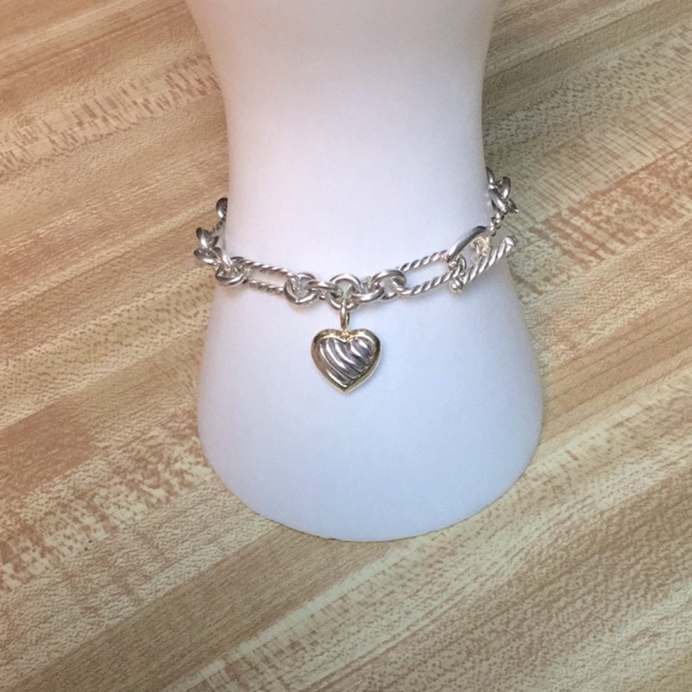 David Yurman 18k & Sterling Silver Heart Bracelet
